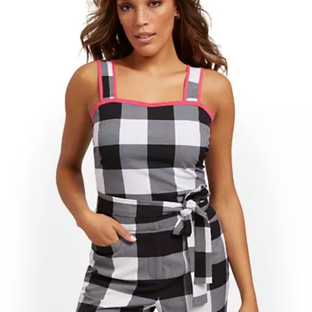 New York & Company Plaid Colorblock Sleeveless Crop Top square neck Medium NWT
